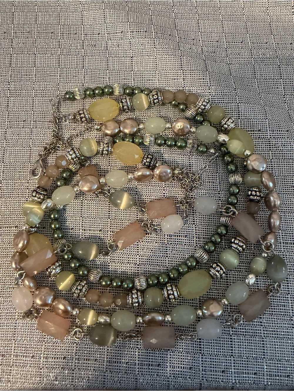 Multi-Strand Green and Gold Beaded Statement Necklace